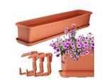 Fioriera Kadax Con Base E Supporto Per Fioriera Da Balcone "Evron"", In Plastica, Vaso Da Fiori Per Balcone, 80 Cm, Terracotta"
