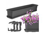 Fioriera Kadax Con Base E Portacassette Da Balcone "Evron"", In Plastica, Vaso Da Fiori Per Balcone, 80 Cm, Antracite"