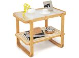 Tavolino Costway, Tavolino Con Piano In Vetro Rimovibile E Ripiano In Rattan, Tavolino Con Struttura In Bambù, Comodino 70,5 X 44,5 X 54,5 Cm