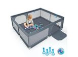 Costway 200 X 180 Cm Box Per Bambini Pieghevole, Box Con 50 Palline Oceaniche E 4 Maniglie, Porta Per Gattonare Con Rete Traspirante E Porta, Tenda Box Per Neonati E Bambini (Nero)