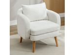 Poltrona Imbottita Merax Con Cuscini Decorativi E Gambe In Legno Massiccio, Poltrona Reclinabile Teddy Peluche Poltrona Reclinabile Poltrona Singola Poltrona Singola Divano Lounge, Bianco