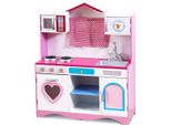 Costway Cucina Da Gioco Per Bambini, Cucina Per Bambini In Legno Con Lavello Estraibile Forno A Microonde, Cucina Giocattolo In Legno Per Bambini3+, 82X30X100,5 Cm Rosa