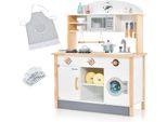 Cucina Per Bambini In Legno Costway, Cucina Da Gioco Con 17 Accessori, Cucina Giocattolo Con Forno A Microonde, Lavatrice, Fornelli E Pentole, Cucina In Legno Per Bambini A Partire Dai 3 Anni Di Età