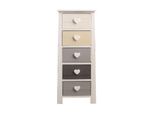 Cassettiera Rebecca Mobili Con Pomelli A Forma Di Cuore, 5 Cassetti In Legno, Bianco, Grigio E Beige