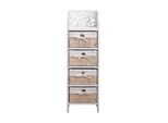 Cassettiera Rebecca Mobili, Intagliata Con 4 Cassetti In Legno E Vimini, Bianco