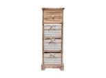 Rebecca Mobili Cassettiera Stretta Con 4 Cassetti In Legno E Vimini, Bianco Marrone