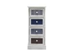 Rebecca Mobili Cassettiera Stretta Con 4 Cassetti In Legno, Bianco, Blu E Grigio