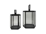 Rebecca Mobili Set Con 2 Lanterne Da Giardino In Metallo Nero E Pvc