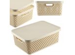 Cestino Portaoggetti Kadax, Cestino Con Coperchio, Box Portaoggetti, Box Portaoggetti In Plastica (12L, Beige)