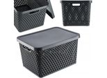 Cestino Portaoggetti Kadax, Cestino Con Coperchio, Box Portaoggetti, Box Portaoggetti In Plastica (18L, Grigio)