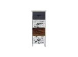 Cassettiera Rebecca Mobili In Stile Vintage, 4 Cassetti In Legno, Bianco, Grigio E Marrone