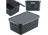 Cestino Portaoggetti Kadax, Cestino Con Coperchio, Box Portaoggetti, Box Portaoggetti In Plastica (4,5L, Grigio)