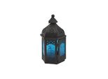 Lanterna Rebecca Mobili In Metallo E Vetro Nero E Blu, 17X9X8 Cm