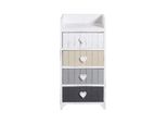 Cassettiera Rebecca Mobili Con Pomelli A Forma Di Cuore, 4 Cassetti, Legno Bianco, Grigio E Beige