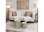 Pouf Rebecca Mobili Con Vano Portaoggetti E Coperchio In Fibra Di Legno E Velluto Beige