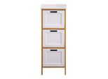 Cassettiera Da Bagno Rebecca Mobili Con 3 Cassetti In Mdf E Bambù, Bianco E Marrone