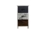 Comodino Rebecca Mobili, Stile Vintage, 3 Cassetti In Legno, Bianco, Marrone E Grigio