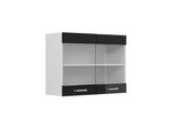 Vicco Pensile Universale R-Line, 80 Cm Con Ante In Vetro, Nero Lucido/Bianco
