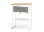 Costway Tavolino Da Letto Tavolino In Legno, Comodino Con Struttura In Metallo E Ripiano E Anta Trasparente, Tavolino Da Salotto 40 X 32 X 56 Cm Bianco