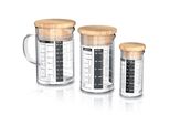 Arendo - Set Di Caraffe Graduate In Vetro - Misure 250Ml, 125Ml, 50Ml (0,25L 0,125L 0,05L), Caraffa Graduata In Vetro, Vetro Borosilicato, Scala Precisa, Resistente Al Calore, Contenitore In Vetro Con Coperchio In Bambù, Guarnizione In Silicone
