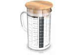 Arendo - Caraffa Graduata In Vetro Da 500 Ml - Caraffa Graduata Da 0,5 Litri Caraffa In Vetro - Vetro Borosilicato - Scala Precisa - Resistente Al Calore - Adatta Al Microonde - Caraffa In Vetro Con Coperchio In Bambù - Guarnizione In Silicone