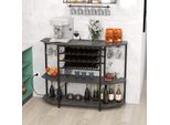 Portabottiglie Costway Con Portabicchieri E Ripiani, Portabottiglie A 3 Livelli Con Prese, Mobile Da Vino Industriale E Indipendente, 120 X 40 X 92 Cm (Grigio)