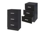 Comodino 'Aurdal' Set Di 2 Con 3 Cassetti Ciascuno 66 X 37 X 34,5 Cm Nero, Finitura Lucida