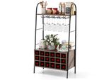 Portabottiglie Da Cucina Costway Con Portabottiglie Rimovibile, 18 Bottiglie E 15 Bicchieri Da Vino, A Prova Di Ribaltamento, Frigo Per Vini A Libera Installazione, Marrone Rustico
