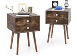 Costway Comodino A 2 Pezzi Con 2 Cassetti, Comodino Per Letto A Molle, Tavolino In Legno, Cassettiera Per Soggiorno, Camera Da Letto, 40 X 40 X 59,5 Cm (Marrone Rustico)