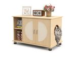 Costway Armadietto Per Gatti Per Lettiera, Casetta Per Gatti Con Tiragraffi, Piedini In Metallo, Buco Per Gatti, Tavolino Per Gatti 82X48X52Cm Natura