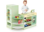 Negozio Per Bambini Costway, Set Per Supermercato Con Registratore Di Cassa, Macchina Pos, Negozio In Legno, Per Bambini Da 3 A 8 Anni (Verde)