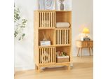 Libreria 'YpäJä' Con 3 Ante Scorrevoli E 6 Scomparti 126 X 76 X 33 Cm Bamboo
