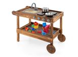 Costway Cucina Mobile Di Fango, Cucina Per Bambini All'aperto In Legno D'abete Con 2 Ruote, Set Da Gioco Per Bambini A Partire Dai 3 Anni Di Età