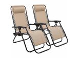 Sedia Da Giardino A Gravità Zero Con Portabicchieri, 2 Pezzi - Beige