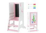 Costway Torre Di Apprendimento Per Bambini, Sgabello Montessoriano 2 In 1 Con 3 Altezze Regolabili, Portata 70 Kg (Rosa)