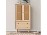 Flieks Cassettiera Stretta Con Anta, Credenza In Rattan Per Soggiorno Con 2 Cassetti, Cassettiera Portaoggetti, 60X40X120Cm, Finitura Naturale