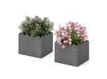 Costway 2Er Vaso Da Fiori Resistente Alle Intemperie Con Fori Di Drenaggio, Fioriera Hdpe Rettangolare, Letto Rialzato, Vaso Da Fiori 32X30X25Cm Grigio