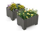 Costway 2Er Vaso Da Fiori Resistente Alle Intemperie Con Fori Di Drenaggio, Fioriera Hdpe Rettangolare, Letto Rialzato, Vaso Da Fiori 45X32X30Cm Grigio