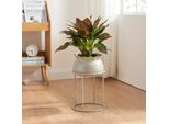 Supporto Per Piante 'Assen' Con Vaso Per Fiori In Metallo 38 X 23,5 Cm Grigio Chiaro