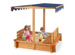Sabbiera Costway Con Tetto, 120 X 120 Cm In Legno Di Cedro, Grande Sabbiera Con 2 Panchine Trasformabili