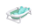 Yuenfong Vaschetta Da Bagno Pieghevole Per Bambini, Con Piedini Antiscivolo, Cuscino Da Bagno Incluso, Vasca Salvaspazio Per Bambini E Neonati, Verde + Cuscino Da Bagno