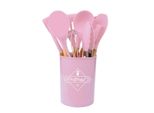 Set Di Utensili Da Cucina Da 12 Pezzi Pentole In Silicone Con Manico In Legno Rosa
