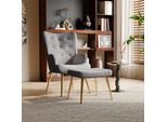 Fortuna Lai Sedia Ad Ala Con Sgabello Rivestimento In Poliestere, Poltrona Tv Poltrona Imbottita Poltrona Reclinabile Cocktail Poltrona Teddy Peluche Design Elegante Grigio
