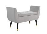 Homcom Panca Panca Imbottita Con Vano Portaoggetti Braccioli Panca Per Il Petto Legno Di Gomma Vellutato In Poliestere Grigio Chiaro 107 X 42 X 65 Cm