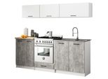 Set Da Cucina: Otto Ante, Sei Ripiani, Colore: Bianco | Cemento, Dimensioni Mobili: L: 200 Cm, A: 174 Cm, P: 46 Cm