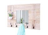 Wandgarderobe MCW-C89 Mit Spiegel, Garderobenpaneel Garderobe, Shabby-Look Vintage, 5 Haken 90X60Cm ~ Naturbraun