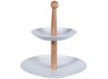 Piatto In Porcellana Con Manico In Legno Per Dolci, Torte, Frutta - 2 Livelli