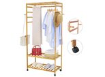 Wisfor Appendiabiti Su Rotelle In Bambù, 2 Ripiani, 4 Ganci, 80 X 35 X 165 Cm