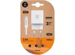 Caricabatterie Da Parete Tech One Tech TEC2403/ 2Xusb + Cavo Usb Type-C/ 2,4A/ Bianco