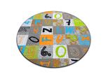Tappeto Per Bambini Jumpy Cerchio Patchwork, Lettere, Numeri Grigio / Arancio / Blu Multicolore Ruota 100 Cm